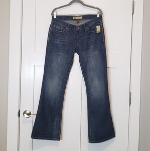 BKE Denim Jeans Stella Boot Cut Stretch Dark Wash Light Distressed Size …